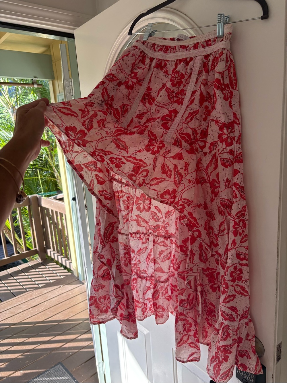 INDAH set red floral skirt and sleeveless bandou top Light weight cotton